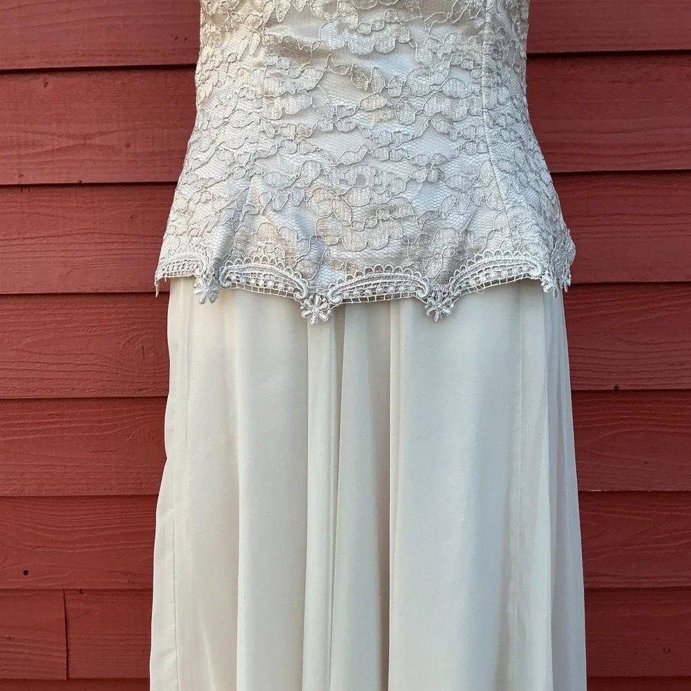Cachet 2 Piece Dress Set Womens 12 Champagne Lace Chiffon Vintage 90s Romantic